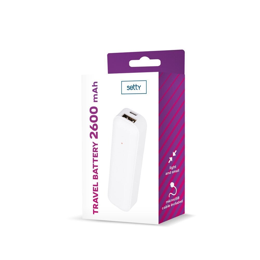 Setty power bank 2600 mAh mini white цена и информация | Akupangad | kaup24.ee