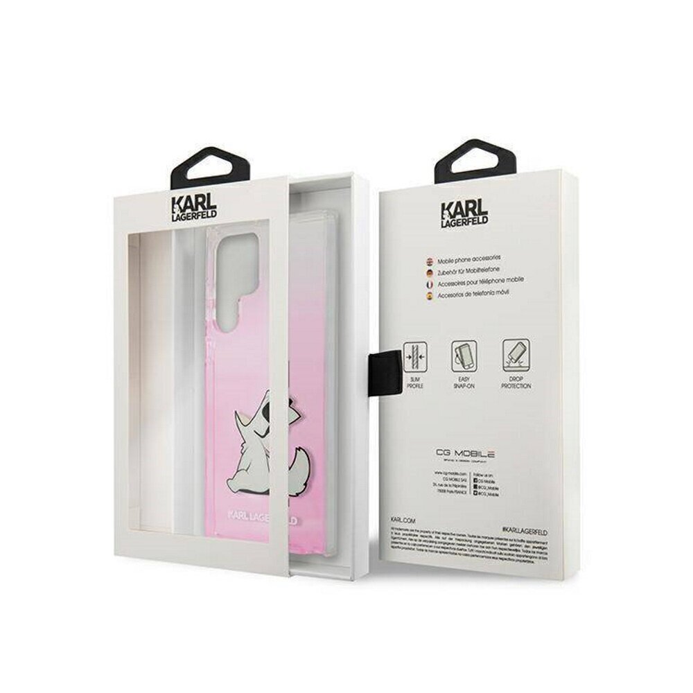 Karl Largerfeld case for Samsung Galaxy S22 Ultra KLHCS22LCFNRCPI pink hard case Choupette Eat Gradient hind ja info | Telefoni kaaned, ümbrised | kaup24.ee