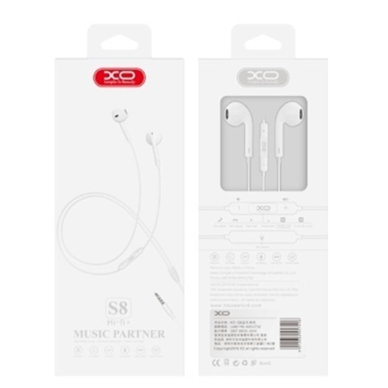 XO wired earphones S8 jack 3,5mm white hind ja info | Kõrvaklapid | kaup24.ee