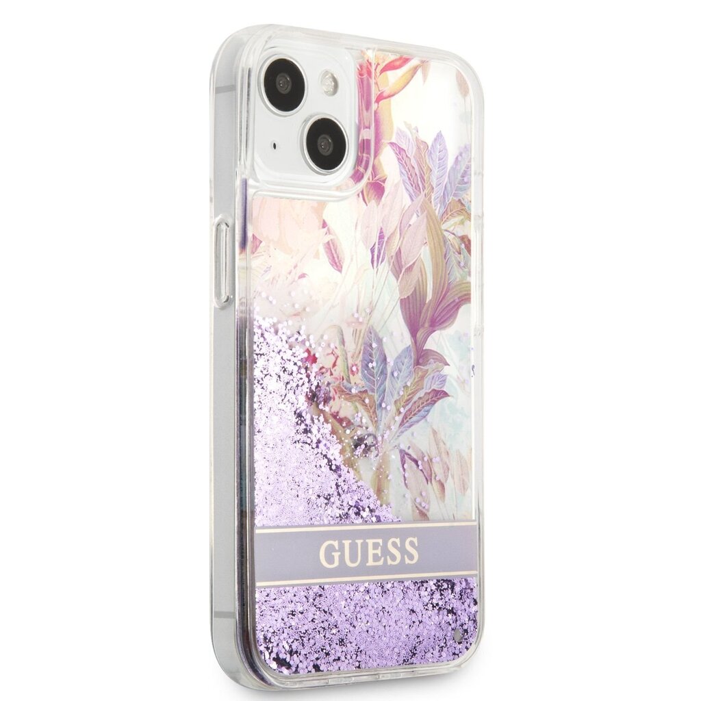 Guess Liquid Glitter Flower Case for iPhone 13 mini Purple цена и информация | Telefoni kaaned, ümbrised | kaup24.ee