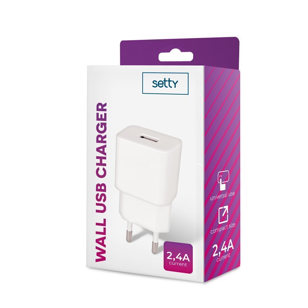 Setty charger 1x USB 2,4A white цена и информация | Mobiiltelefonide laadijad | kaup24.ee