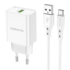 Borofone BN5 telefonilaadija USB / 5V / 3A / 18W + USB-C kaabel valge hind ja info | Mobiiltelefonide laadijad | kaup24.ee