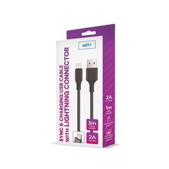 Setty cable USB - Lightning 3,0 m 2A black NEW hind ja info | Mobiiltelefonide kaablid | kaup24.ee