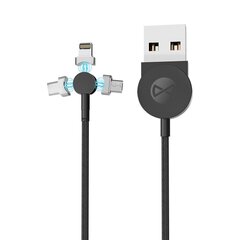 Магнитный кабель Forever Core 3в1 USB - Lightning + USB-C + microUSB 1,0 м 2,5А, черный цена и информация | Кабели для телефонов | kaup24.ee