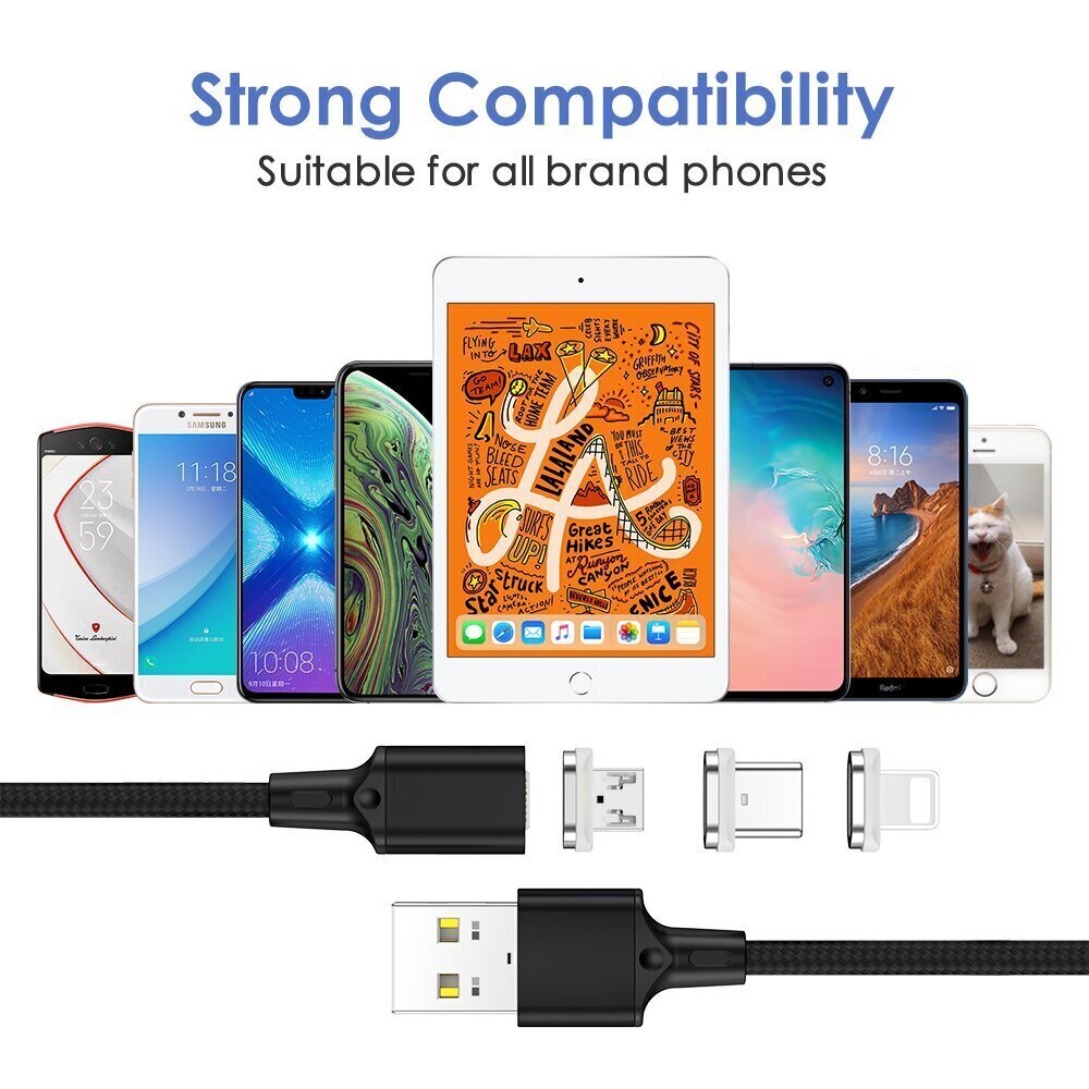 Forever Core 3in1 magnetic cable USB - Lightning + USB-C + microUSB 1,0 m black 20W hind ja info | Mobiiltelefonide kaablid | kaup24.ee