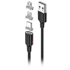 Магнитный кабель Forever Core 3в1 USB - Lightning + USB-C + microUSB 1,0 м, черный 20Вт цена и информация | Кабели для телефонов | kaup24.ee