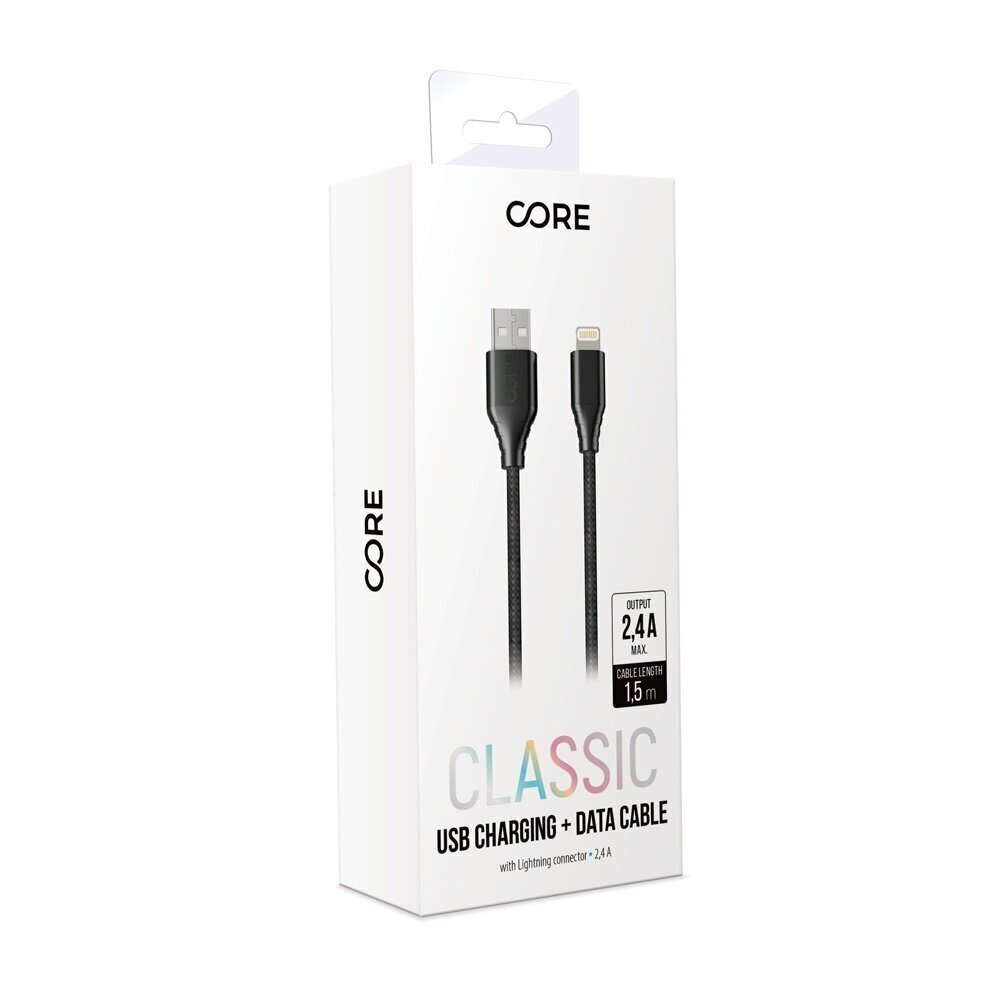 Forever Core Classic cable USB - Lightning 1,5 m 2,4A black цена и информация | Mobiiltelefonide kaablid | kaup24.ee