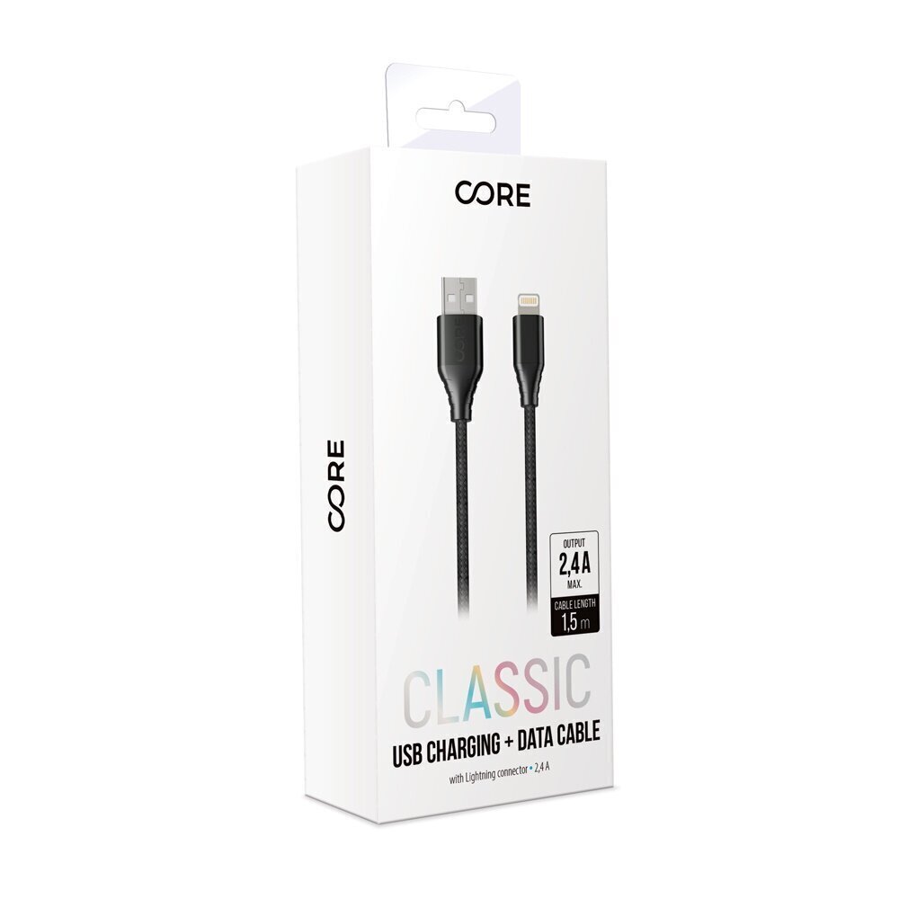 Forever Core Classic cable USB - Lightning 1,5 m 2,4A black hind ja info | Mobiiltelefonide kaablid | kaup24.ee