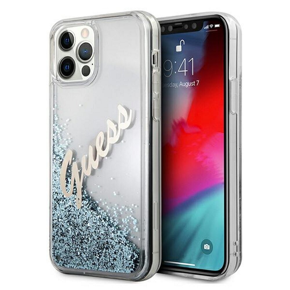 Guess case for iPhone 12 / 12 Pro 6,1" GUHCP12MGLVSBL blue hard case Glitter Vintage Script hind ja info | Telefoni kaaned, ümbrised | kaup24.ee