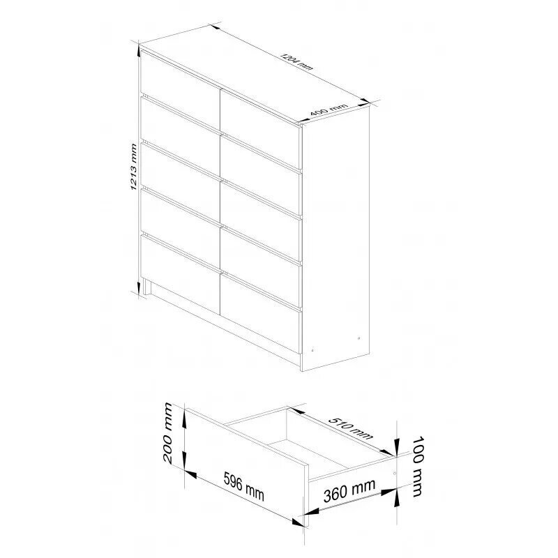 Kummut NORE K 120 cm 10S, pruun hind ja info | Kummutid | kaup24.ee