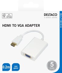 HDMI - VGA adapter Deltaco 1920x1080 60Hz, 0.2m, valge / HDMI-VGA8-K / 00100029 цена и информация | Адаптеры и USB-hub | kaup24.ee