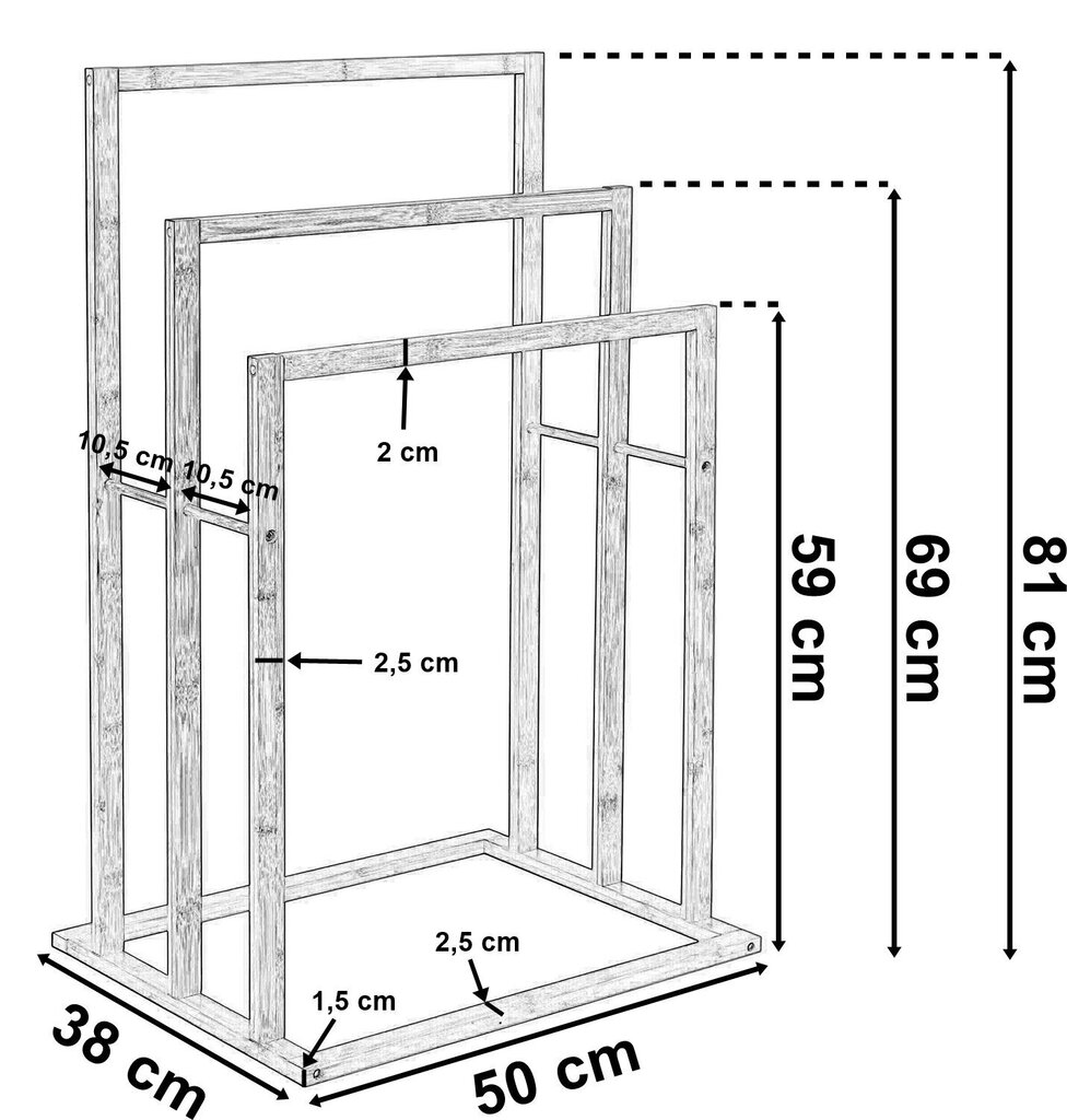 Käterätikuivati ​​Laos, bambus, 3 astet hind ja info | Vannitoa sisustuselemendid ja aksessuaarid | kaup24.ee