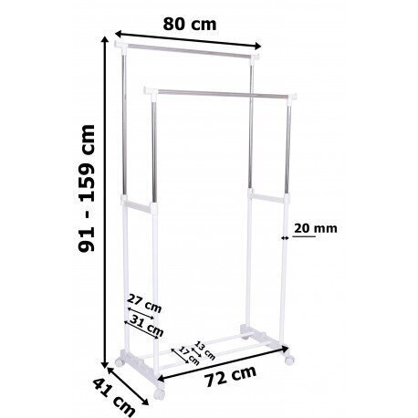 IGA topelt ratastel riidepuu - valge цена и информация | Riidepuud ja -kotid | kaup24.ee