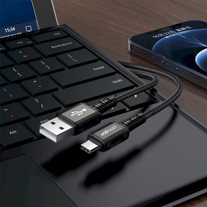 Acefast USB cable - USB Type C 1.2m, 3A black (C1-04 black) hind ja info | Mobiiltelefonide kaablid | kaup24.ee