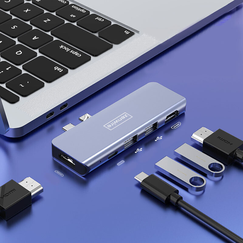 Usb-C Hub 5 in 1 adapter 2 x HDMI USB 3.0 Macbook Pro Air M1 Zenwire цена и информация | USB jagajad, adapterid | kaup24.ee