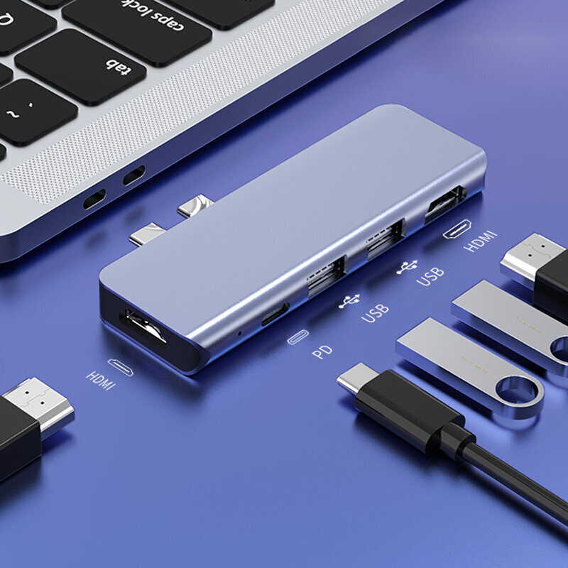 Usb-C Hub 5 in 1 adapter 2 x HDMI USB 3.0 Macbook Pro Air M1 Zenwire цена и информация | USB jagajad, adapterid | kaup24.ee