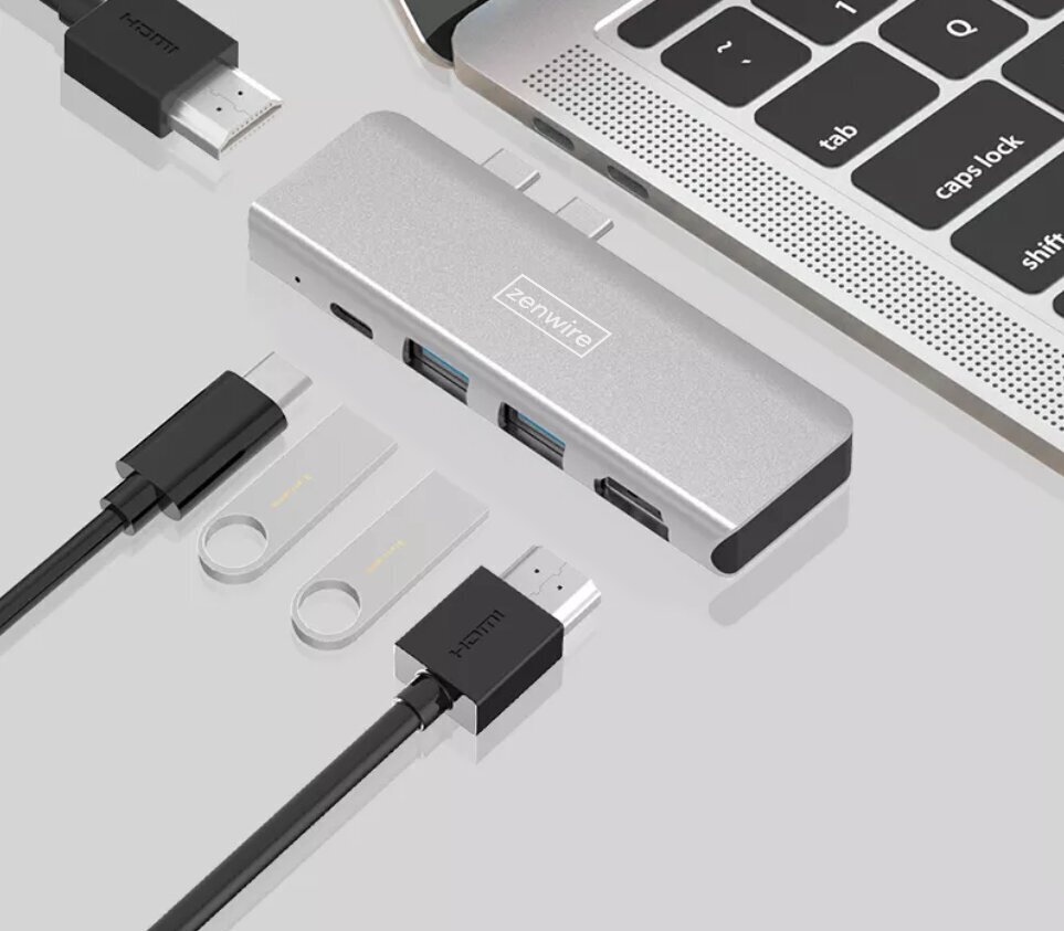 Usb-C Hub 5 in 1 adapter 2 x HDMI USB 3.0 Macbook Pro Air M1 Zenwire цена и информация | USB jagajad, adapterid | kaup24.ee