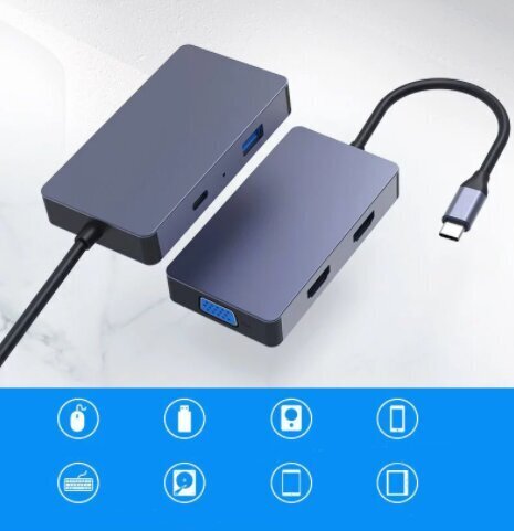 Adapter Hub 5W1 Usb-C 2 x HDMI 4K VGA USB 3.0 PD ZW Macbook Pro M1 цена и информация | USB jagajad, adapterid | kaup24.ee