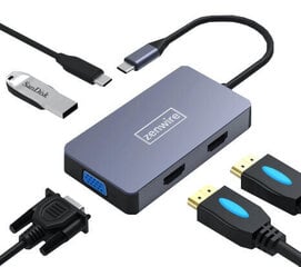 Adapter Hub 5W1 Usb-C 2 x HDMI 4K VGA USB 3.0 PD ZW Macbook Pro M1 цена и информация | Адаптер Aten Video Splitter 2 port 450MHz | kaup24.ee