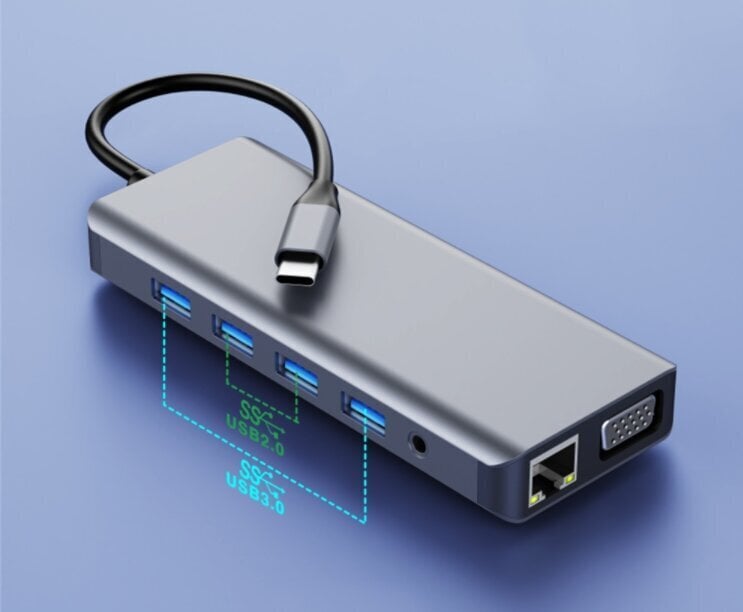 Adapter Hub 12w1 Usb-C 2 x HDMI VGA USB pesa SD LAN цена и информация | USB jagajad, adapterid | kaup24.ee