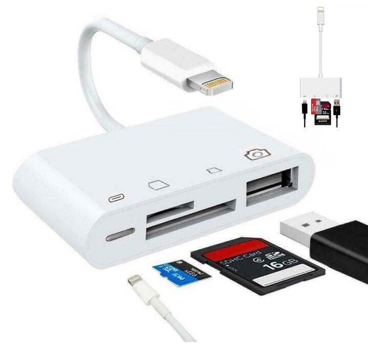 Adapter kaardilugeja Lightning micro SD USB iPhone цена и информация | USB jagajad, adapterid | kaup24.ee