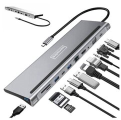 Dokkijaama jaotur Usb-C 11 in 1 VGA RJ45 HDMI 4K M1 цена и информация | Адаптеры и USB-hub | kaup24.ee