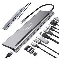 Dokijaama jaotur Usb-C 12 in 1 Ethernet RJ45 2 x HDMI 4K USB 3.0 Power Delivery SD micro SD Macbook Pro Air M1 Zenwire цена и информация | Адаптеры и USB-hub | kaup24.ee