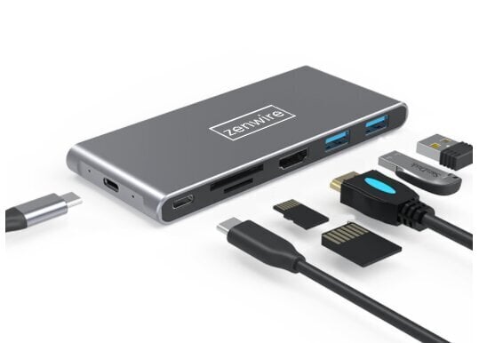 Adapter Hub Usb-C SSD korpus M2 8 in 1 HDMI 4K SD USB 3.0 PD M.2 Zenwire hind ja info | USB jagajad, adapterid | kaup24.ee