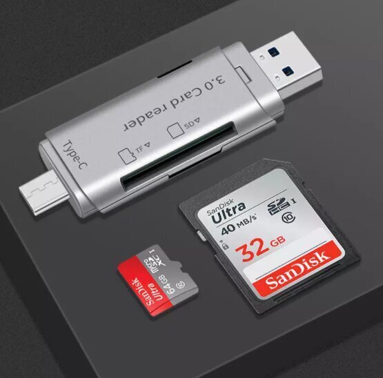 SD MicroSD TF Usb 3.0 Usb-C OTG 5Gb / s kaardilugeja цена и информация | Mobiiltelefonide mälukaardid | kaup24.ee