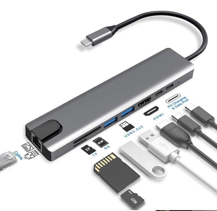 Adapter Hub 9w1 Usb-C HDMI RJ45 Ethernet SD Macbook Air Pro M1 Zenwire jaoks цена и информация | USB jagajad, adapterid | kaup24.ee