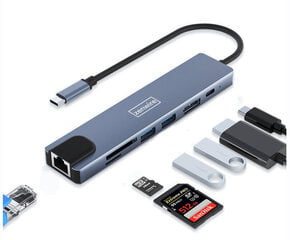 Adapter Hub 8w1 Usb-C DisplayPort 8K 4K 144Hz RJ45 SD Zenwire цена и информация | Адаптеры и USB-hub | kaup24.ee