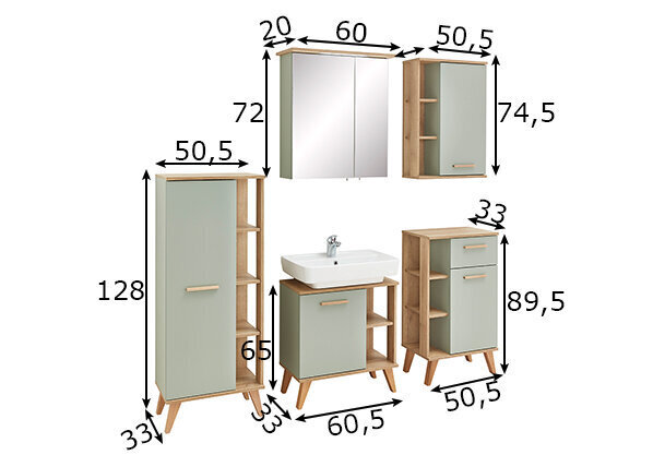 Led valgustusega vannitoamööbli komplekt 963 salvei / tamm hind ja info | Vannitoa komplektid | kaup24.ee