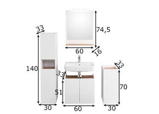 Комплект мебели для ванной комнаты с LED-светильником 947 белый глянцевый / дуб цена и информация | Комплекты в ванную | kaup24.ee
