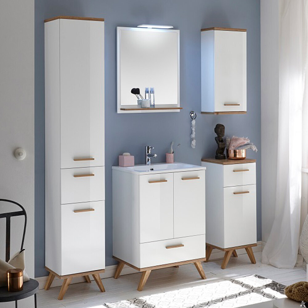 Riiuliga vannitoapeegel 09 valge / tamm hind ja info | Vannitoa peeglid | kaup24.ee