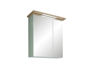 Зеркальный шкаф с LED-светильником 84-I шалфейно-зеленый / дуб цена и информация | Шкафчики для ванной | kaup24.ee