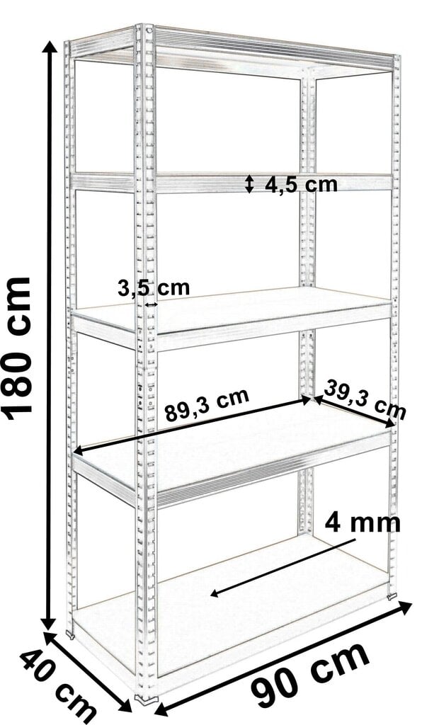 5-tasandiline riiul 180 x 90 x 40 - mahutab - 875 kg hind ja info | Riiulid | kaup24.ee