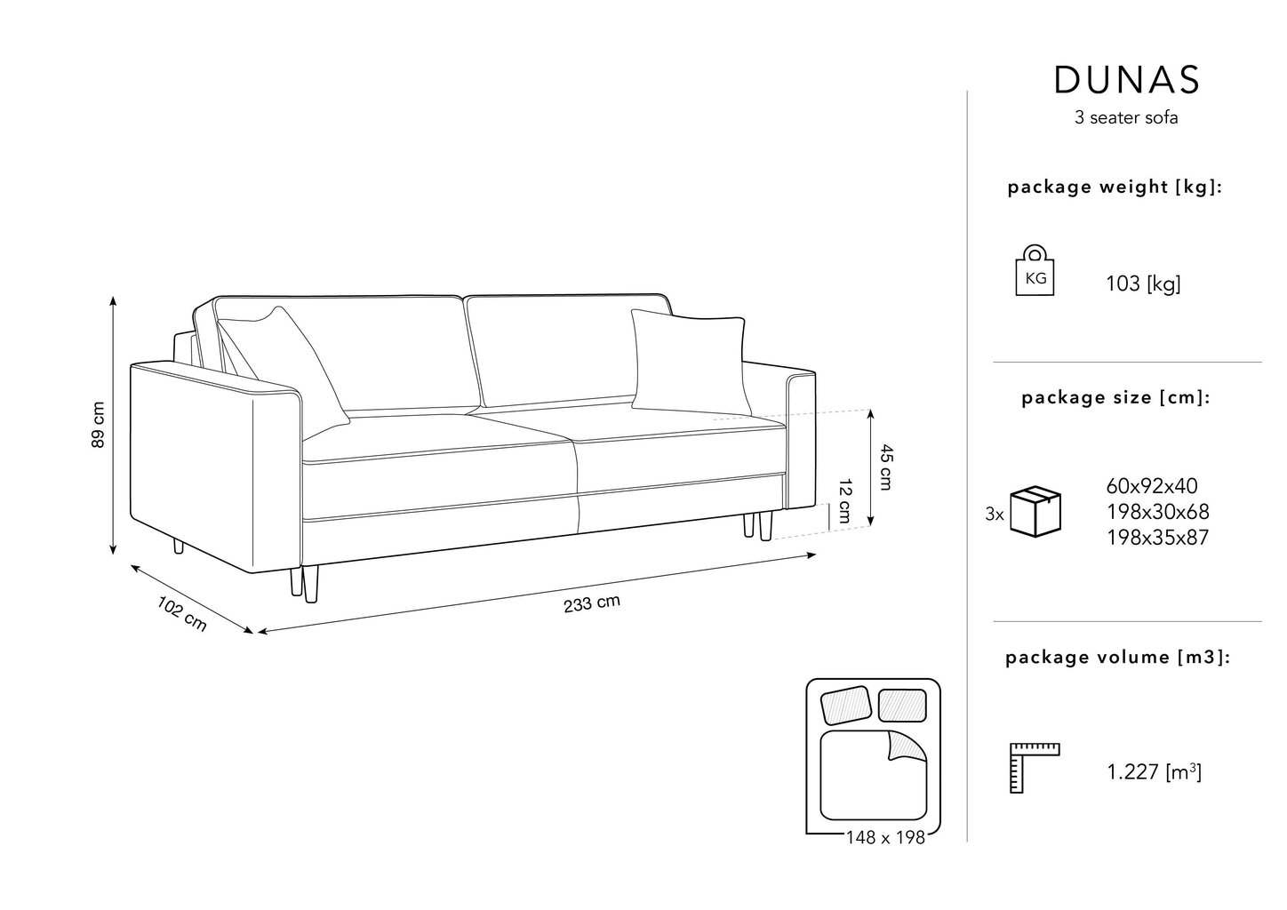 Kolmekohaline diivan Micadoni Home Dunas, hall/must цена и информация | Diivanid ja diivanvoodid | kaup24.ee