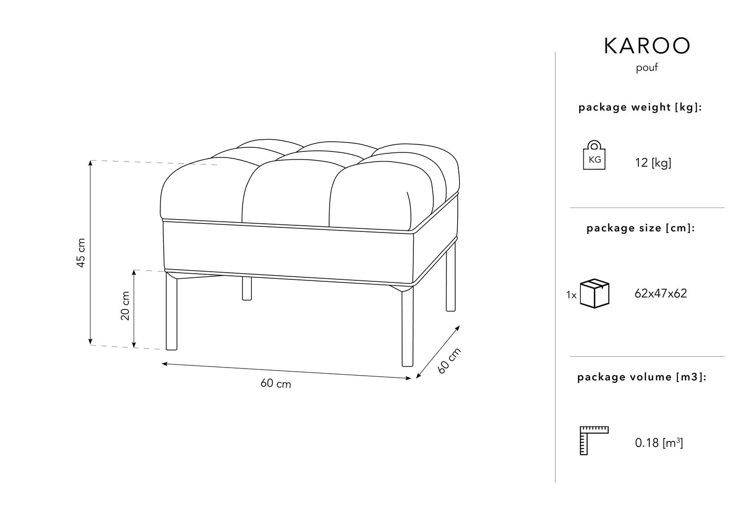 Veluurist tumba Micadoni Home Karoo, must цена и информация | Kott-toolid, tumbad, järid | kaup24.ee