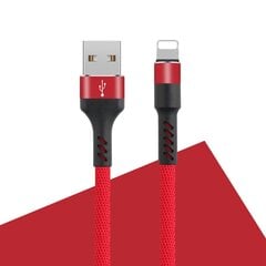 Кабель Maxlife MXUC-01 USB - Lightning, 1.0 м 2А, красный нейлон цена и информация | Кабели для телефонов | kaup24.ee