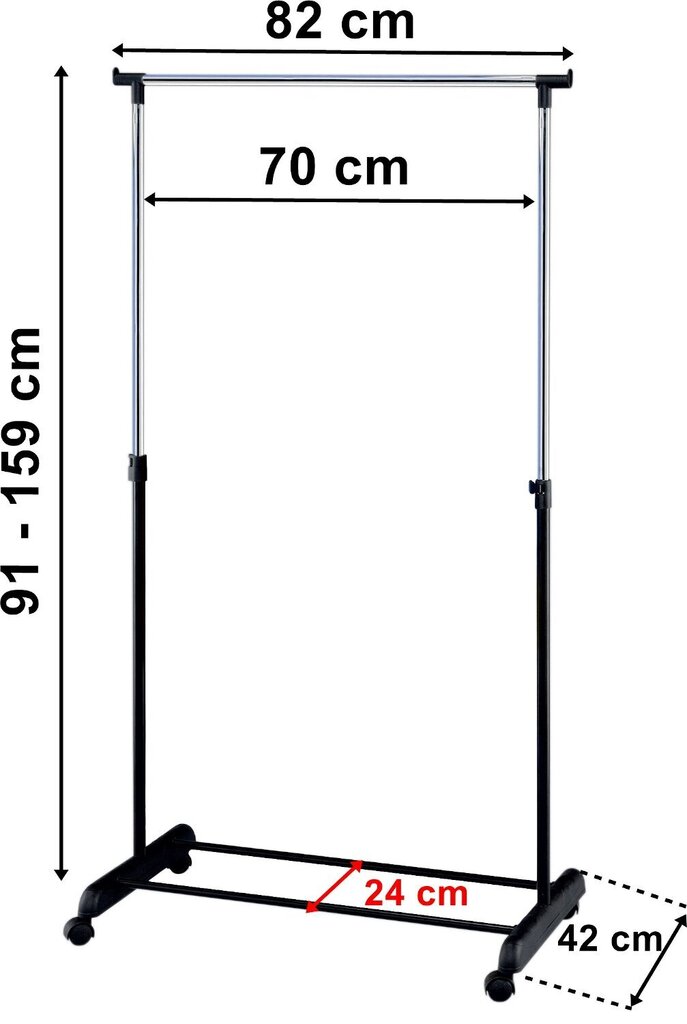Ida riidestange ratastel - must цена и информация | Riidepuud ja -kotid | kaup24.ee