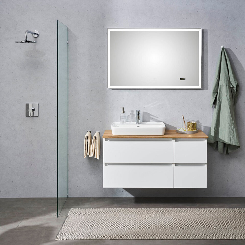 Led valgustusega vannitoamööbli komplekt ja valamu 360 valge läige цена и информация | Vannitoa komplektid | kaup24.ee