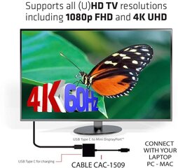 Club 3D CAC-1509, USB-C/Mini DP, 18 см цена и информация | Кабели и провода | kaup24.ee