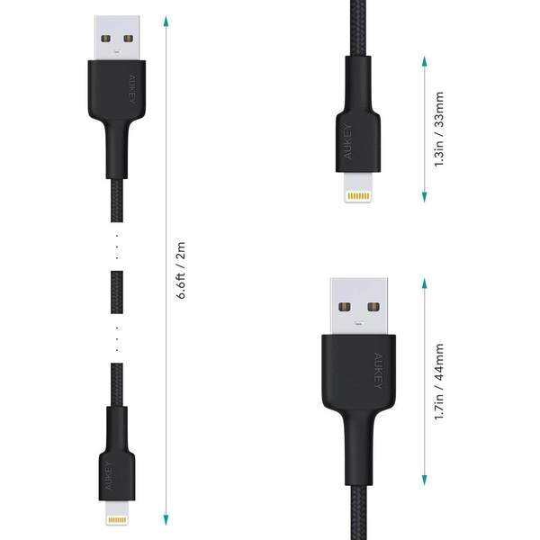 Aukey CB-AL05, Lightning/USB-A, 2 m цена и информация | Kaablid ja juhtmed | kaup24.ee