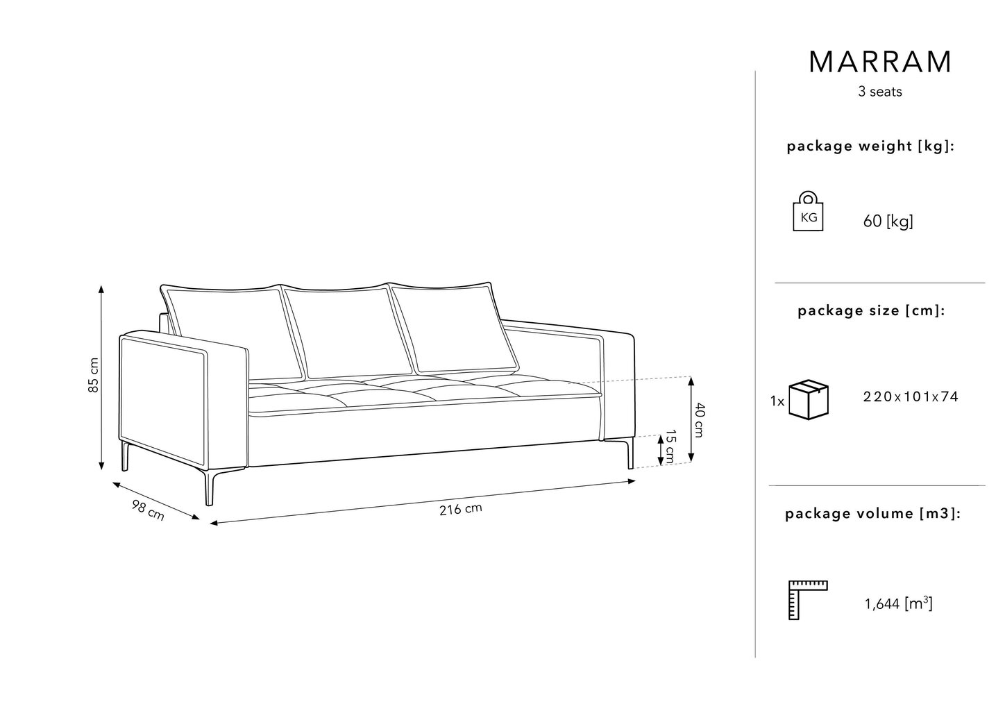 Kolmekohaline diivan Micadoni Home Marram, beež/must hind ja info | Diivanid ja diivanvoodid | kaup24.ee