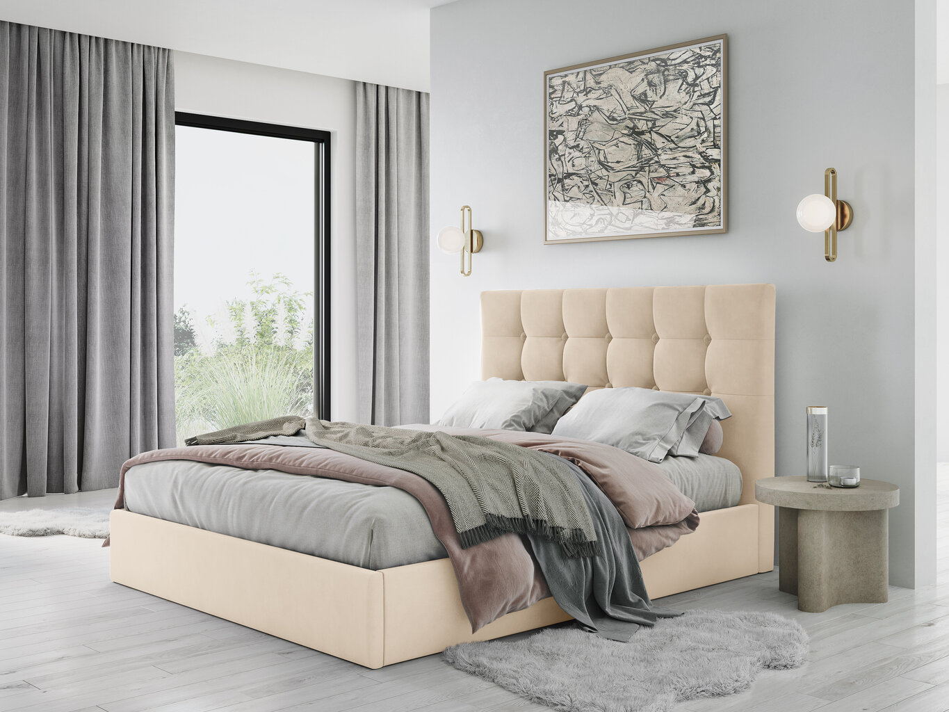 Voodi Micadoni Home Phaedra 160x200 cm, veluur, beež hind ja info | Voodid | kaup24.ee