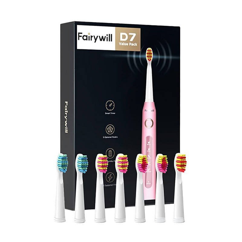 FairyWill Sonic toothbrush with head set and case FW-507 Plus (pink) цена и информация | Elektrilised hambaharjad | kaup24.ee