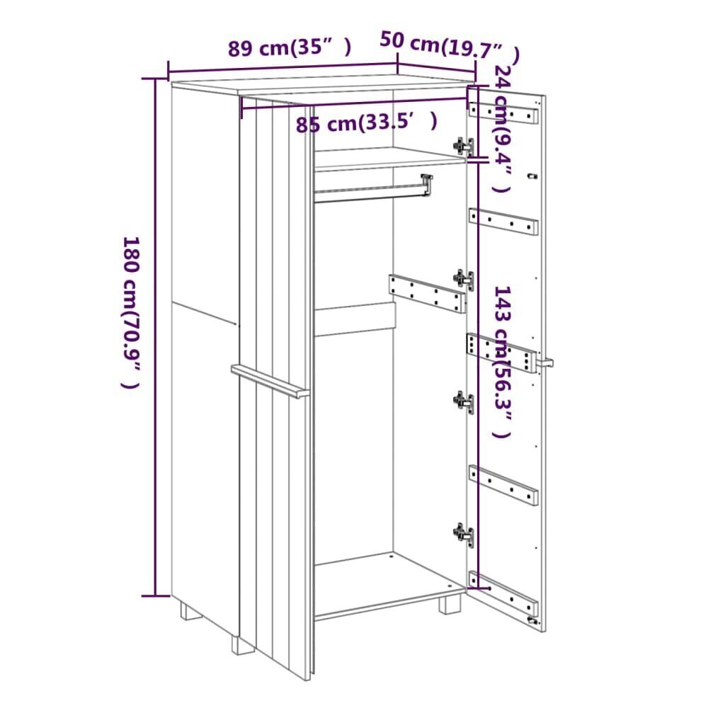 Riidekapp, tumehall, 89x50x180cm, täismänd hind ja info | Kapid | kaup24.ee