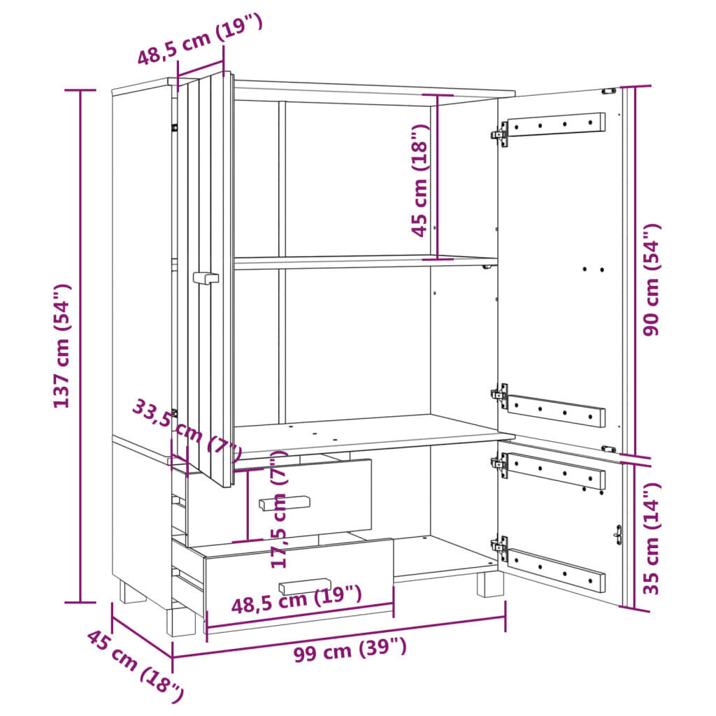 vidaXL garderoob, helehall, 99x45x137 cm, männipuit hind ja info | Kapid | kaup24.ee