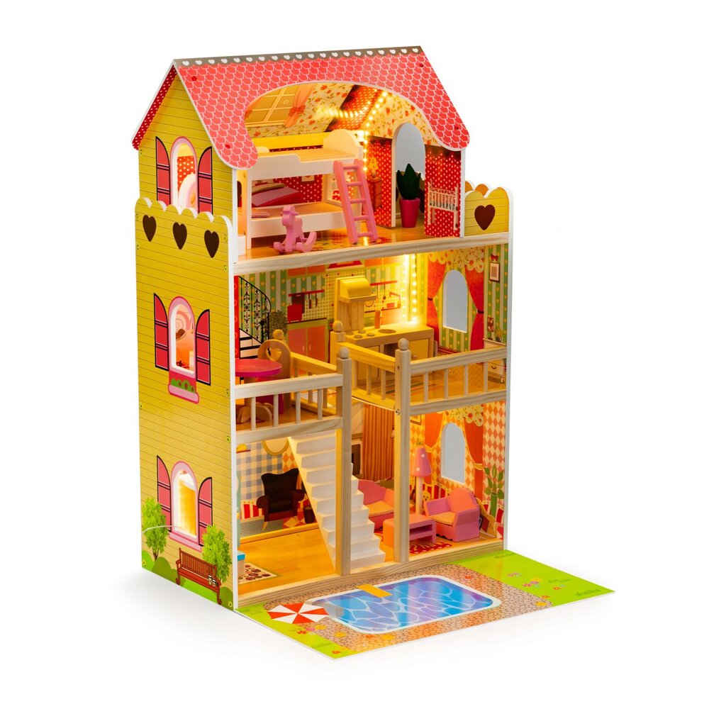 Ecotoys puidust nukumaja Gloria, LED tuledega цена и информация | Tüdrukute mänguasjad | kaup24.ee