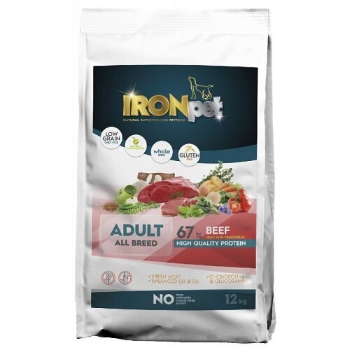 Kuivtoit koertele Ironpet Beef Adult All Breed proteiinisööt täiskasvanud koertele, 12 kg цена и информация | Kuivtoit koertele | kaup24.ee